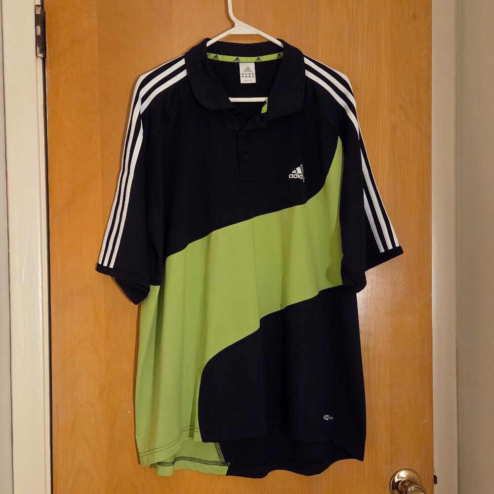 Vintage Adidas Short Sleeve Polo Shirt Mens L Neon Green Black Y2K 3 Stripe Golf